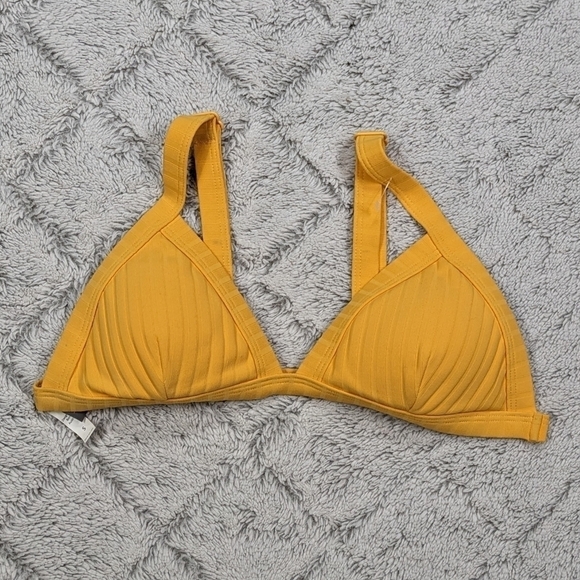 Bond-eye Australia Swim Top Women's S Yellow Bikini Triangle Padded Ribbed - Picture 1 of 5